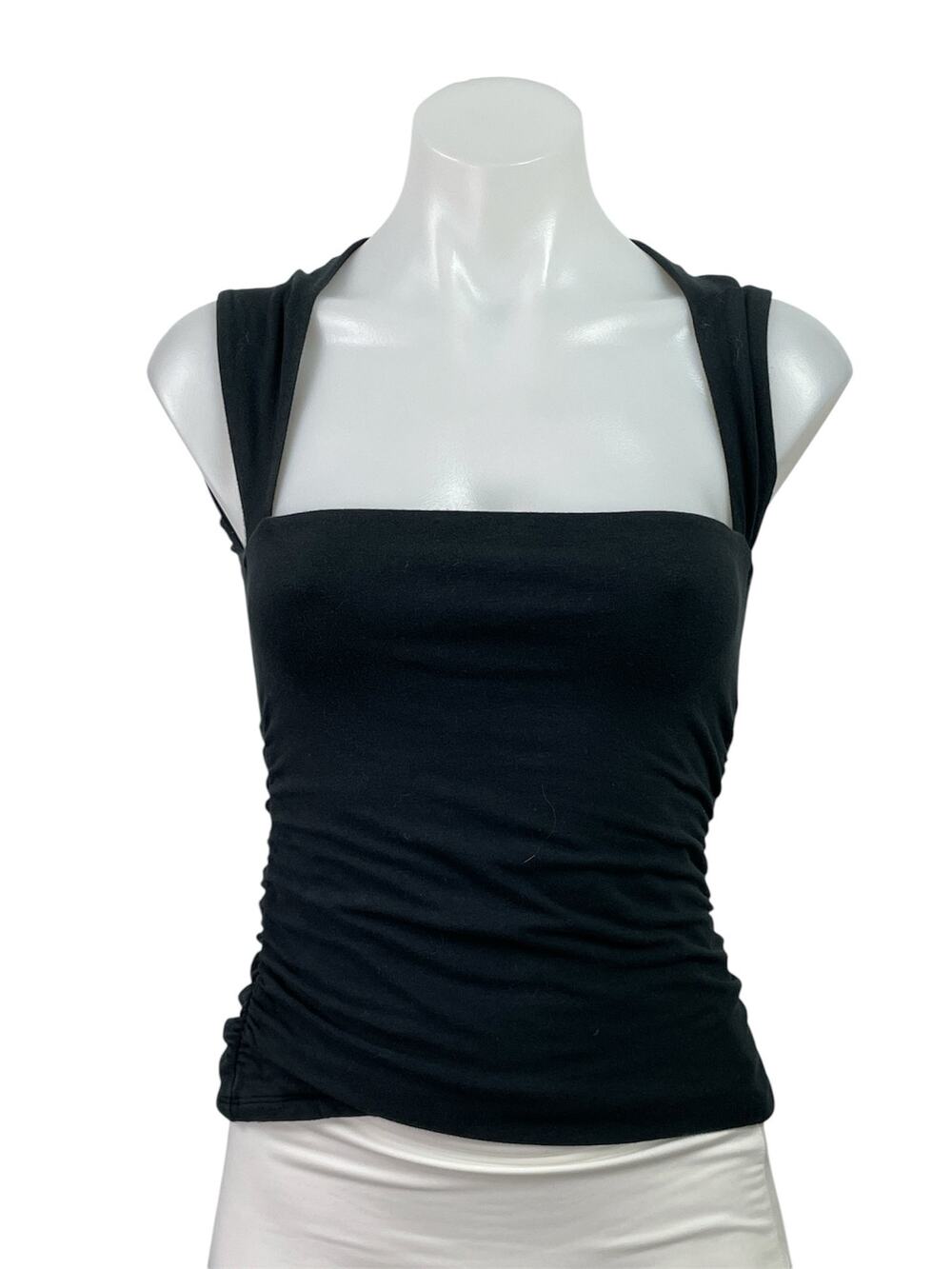 Abercrombie & Fitch Black Sleeveless Square Neck Ruched Crop BlouseTank Top Sz S
